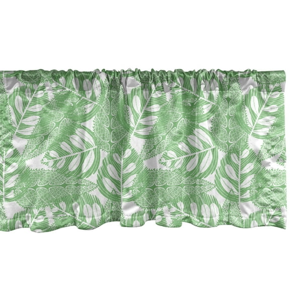 Leafy Window Valance, Leaf Designs Repetition Pattern with Grunge Foliage Illustration Print, Curtain Valance for Kitchen Bedroom Decor with Rod Pocket, 54" X 18", Sea Green and White, by Ambesonne