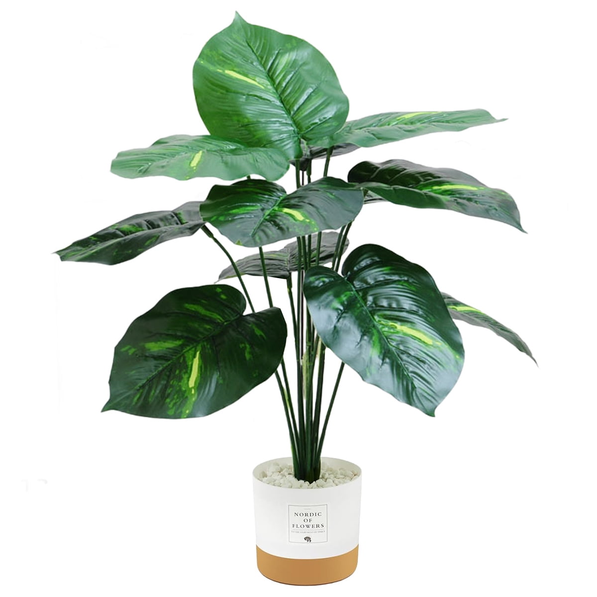 Leafy artificial plants, realistic fake plants with POTS for home and