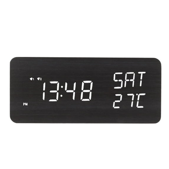 LeafyLuxe Wooden Digital Alarm Clock With Charging Black Adjustable Brightness Volume Bedroom LED Clock,Digital LED Clock,Adjustable LED Clock
