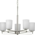 thumbnail image 1 of League Collection Five-Light Brushed Nickel and Etched Glass Modern Farmhouse Chandelier Light, 1 of 6