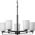 thumbnail image 1 of League Collection Five-Light Matte Black and Etched Glass Modern Farmhouse Chandelier Light, 1 of 2