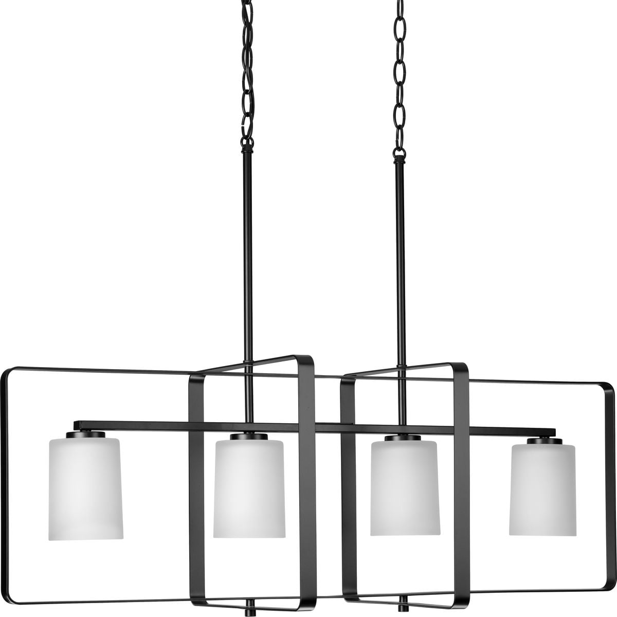 Matte Black and Etched Glass Four-Light Modern Farmhouse Chandelier