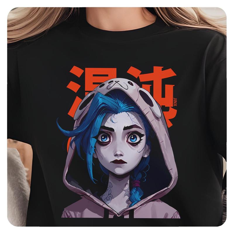 Sweat à Capuche Arcane Jinx - Style Graffiti Harajuku - Coupe Oversize Unisexe - Poche Kangourou