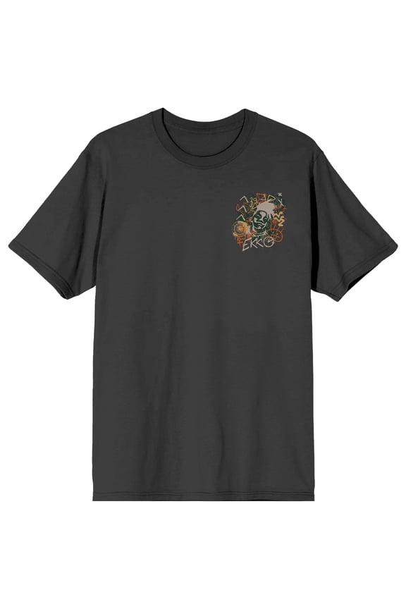 League Of Legends Arcane Ekko Graffiti Doodles Adult Charcoal Crew Neck Short Sleeve T-shirt-Medium