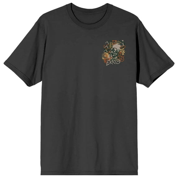 League Of Legends Arcane Ekko Graffiti Doodles Adult Charcoal Crew Neck Short Sleeve T-shirt-XXL