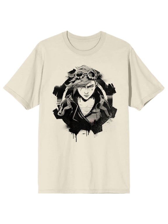 League Of Legends Arcane Gear Skull Adult Natural Crew Neck Short Sleeve T-shirt-Large