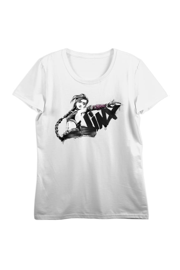 League Of Legends Arcane Jinx Graffiti Art Women's White Crew Neck Short Sleeve T-shirt-XXL