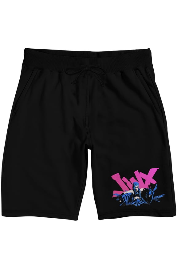 League Of Legends Arcane Jinx Name Text Adult Black Sleep Pajama Shorts-Large