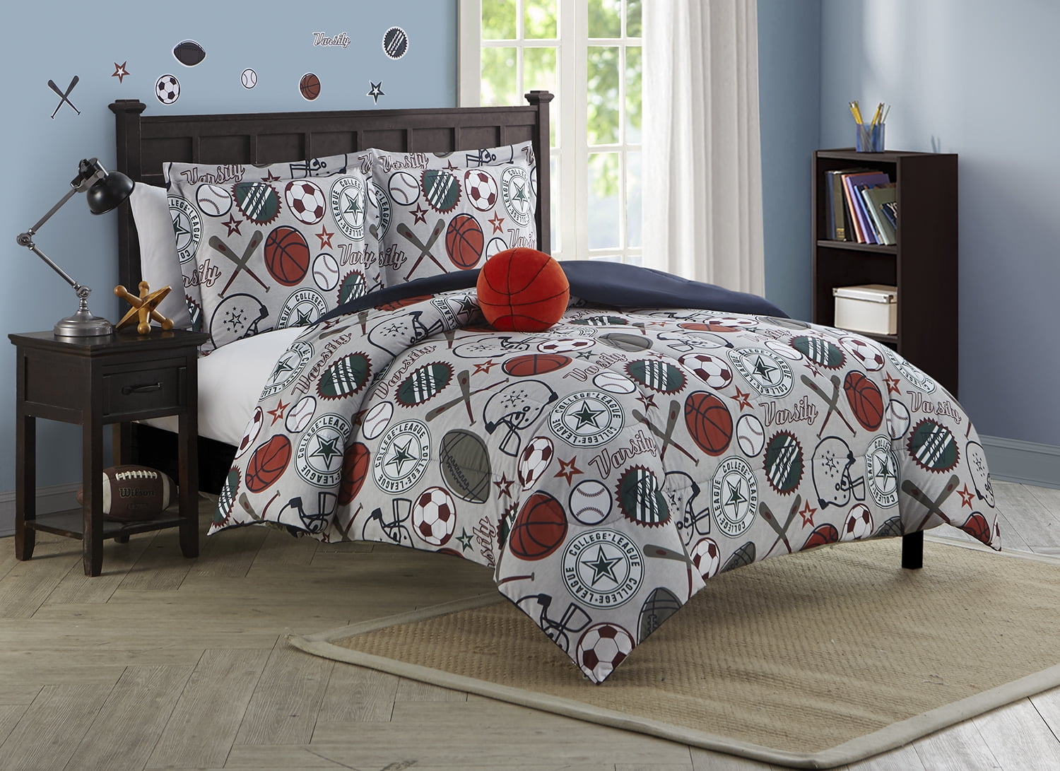 Gray Sports-Themed Reversible Full Microfiber Comforter Set