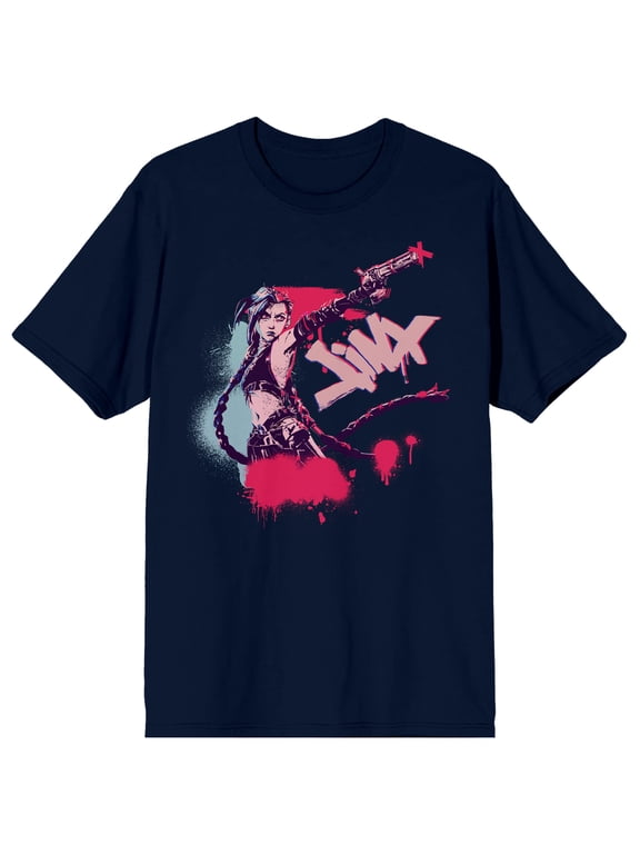 Arcane Jinx Graffiti Name Adult Black Crew Neck Short Sleeve T-shirt-Large
