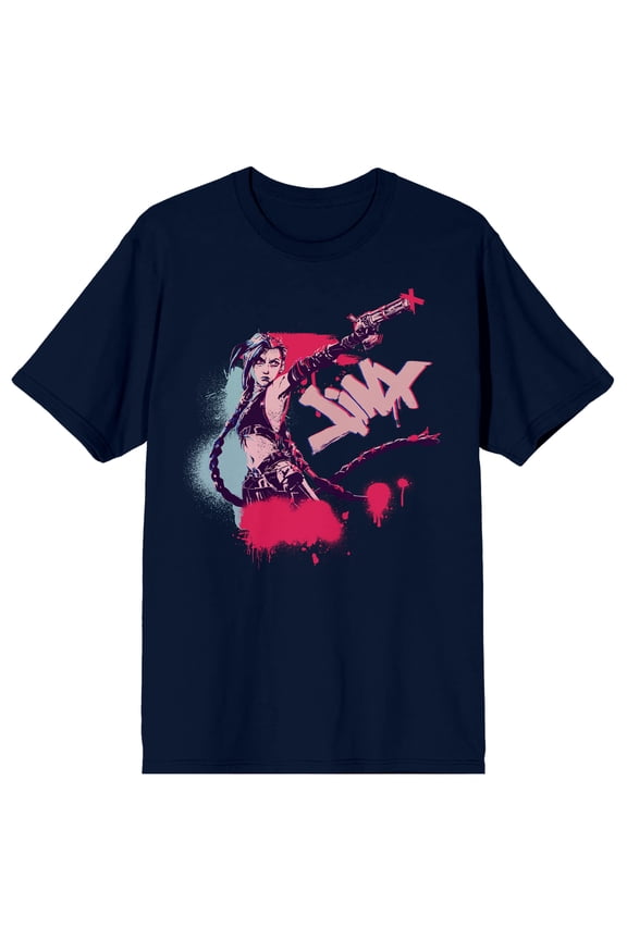 Arcane Jinx Graffiti Name Adult Black Crew Neck Short Sleeve T-shirt-Large