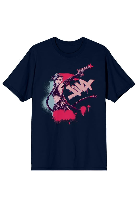 Arcane Jinx Graffiti Name Adult Black Crew Neck Short Sleeve T-shirt-Small