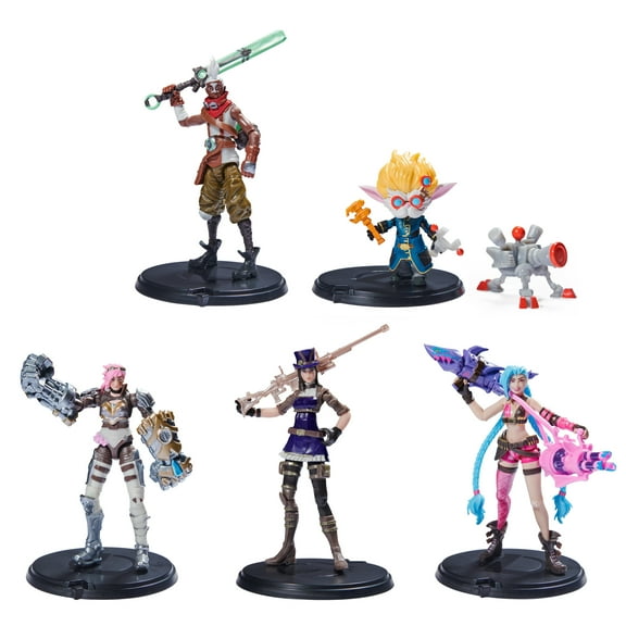 League of Legends, Dual Cities Pack w/Exclusive Jinx, Heimerdinger, Vi, Caitlyn, and Ekko, 4-Inch Collectible Figures, Accessories, Ages 12 and Up