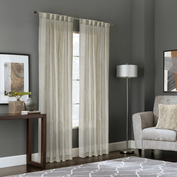 Leah Faux Linen Back Tab Curtain Panel 52" x 63" in Linen