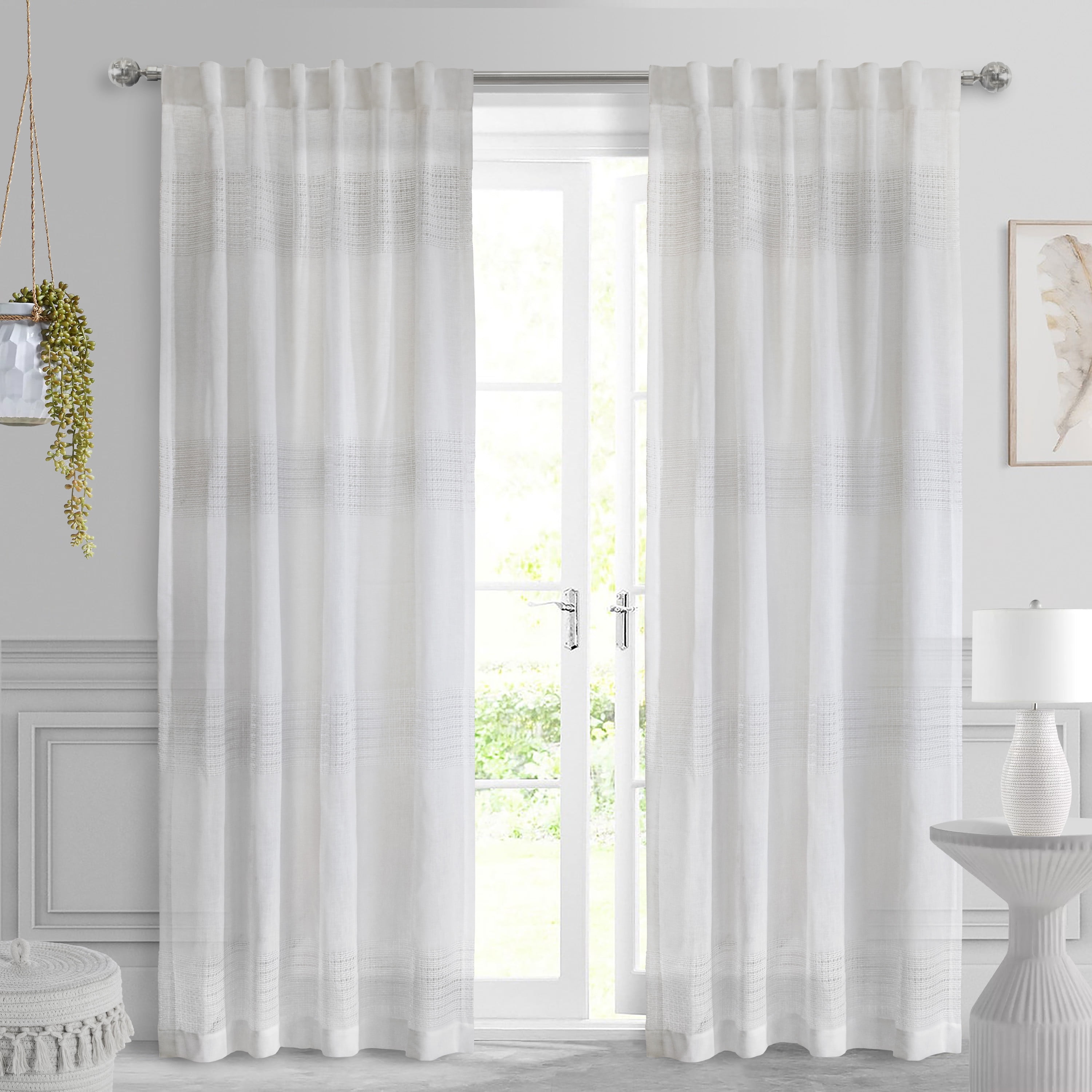 Leah Faux Linen Back Tab Curtain Panel 52" x 95" in White