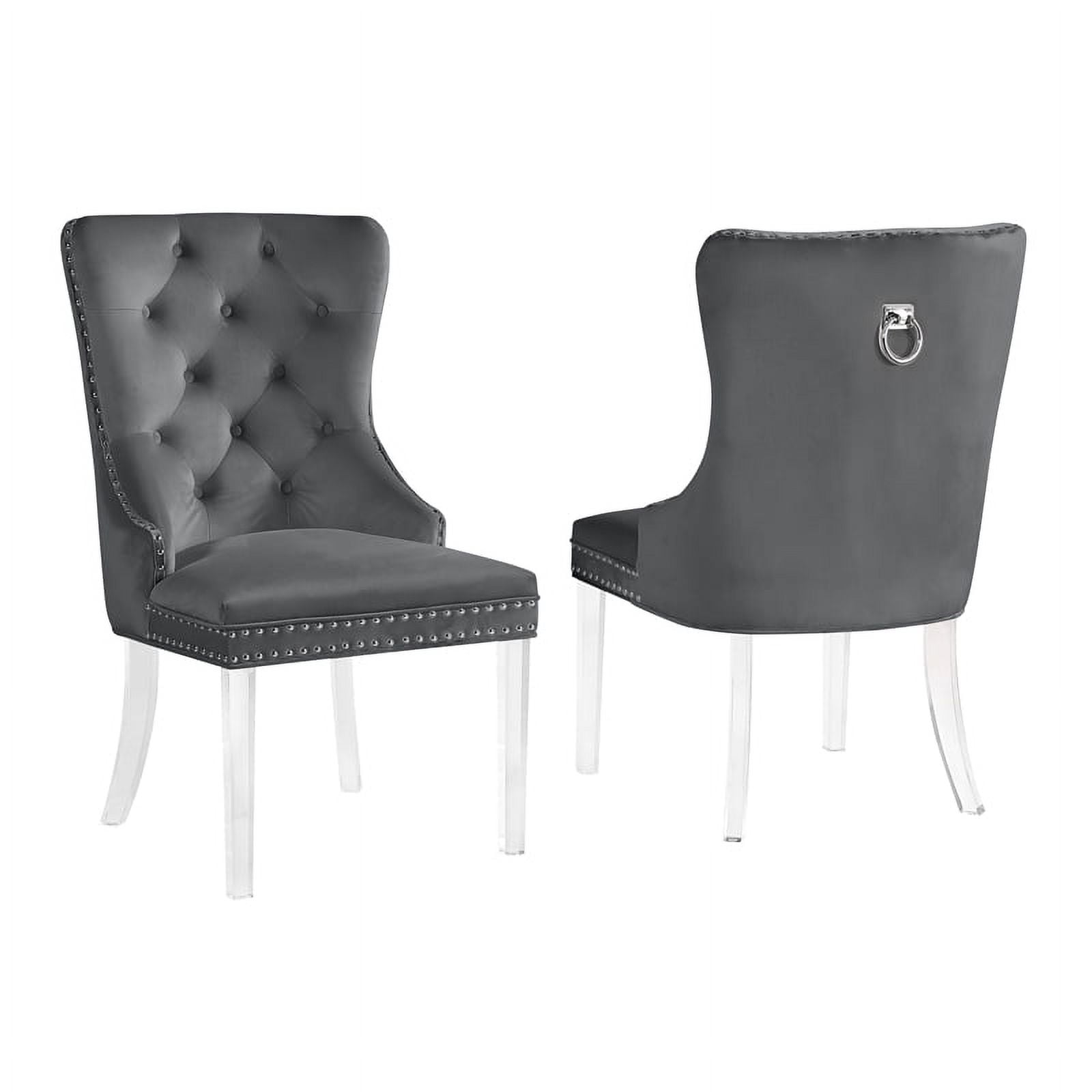 Leah Gray Tufted Velvet with Acrylic Leg Dining Chairs (Set of 2
