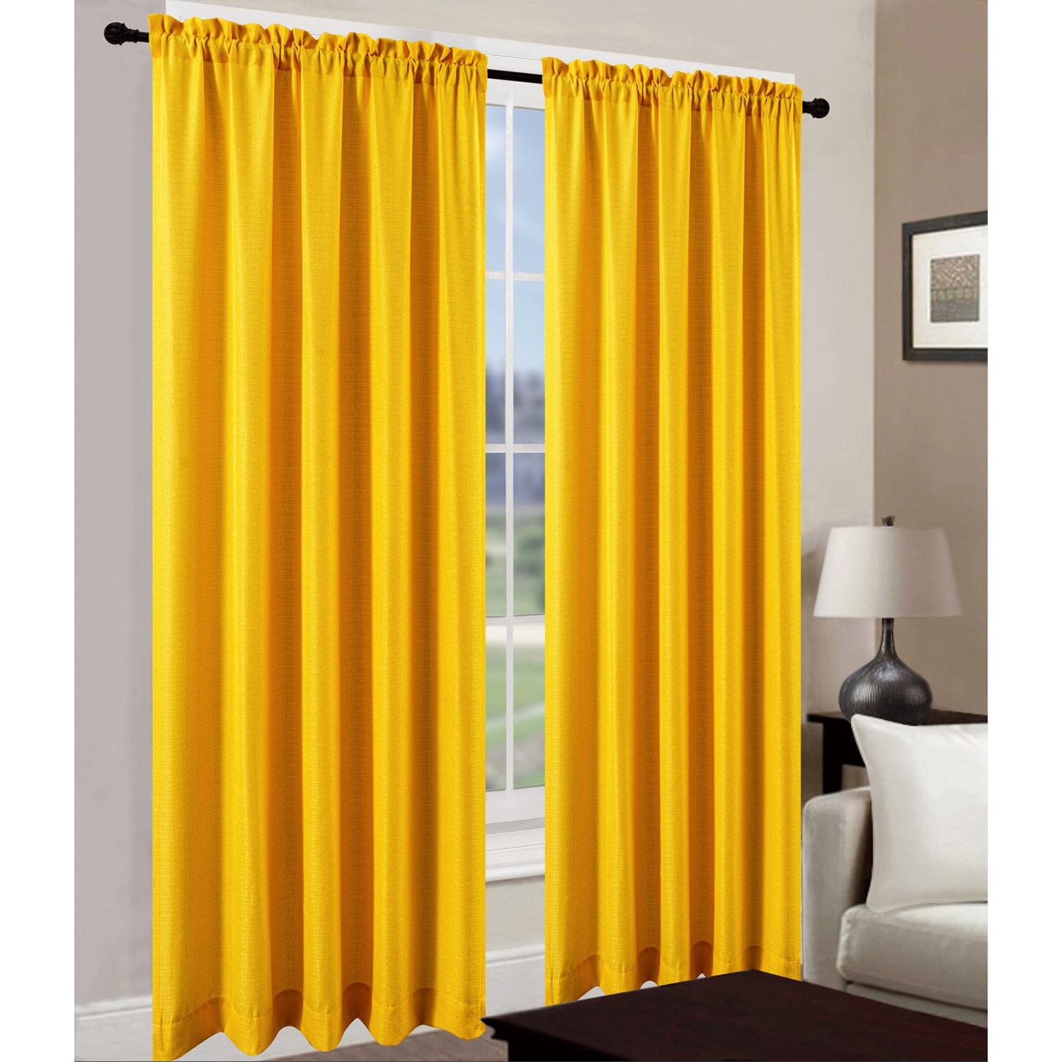 Leah Jacquard Rod Pocket Window Panel, Yellow, 54x84 Inches - Walmart.com