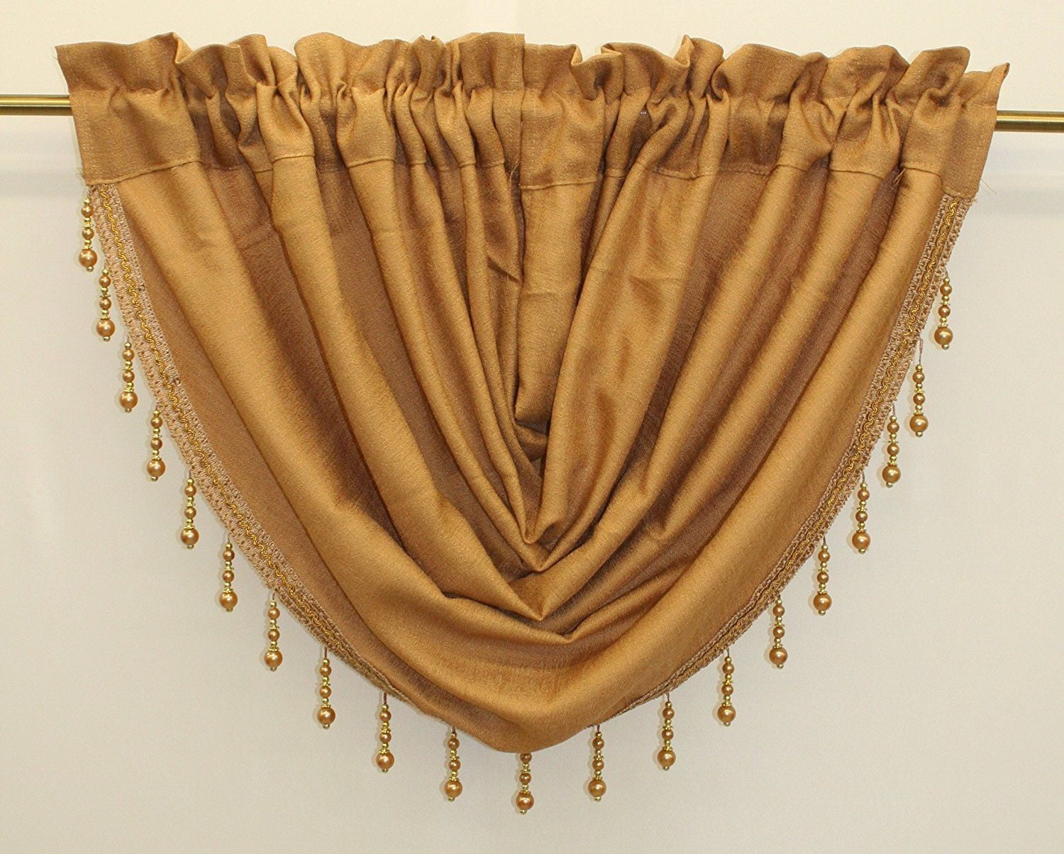 Gold Beaded Waterfall Rod Pocket Valance, 48x37