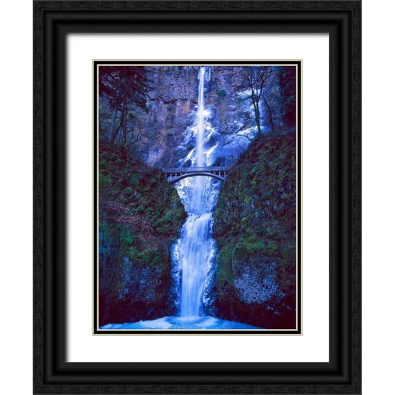 Leahy, Ike 19x24 Black Ornate Wood Framed with Double Matting Museum Art Print Titled - Multnomah Falls Winter