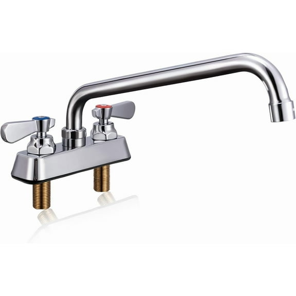 Leak-Free Commercial Kitchen Sink Faucet 4 inch Center 2 Hole, Commercial Hand Wash Sink Faucet 12" Spread Spout Deck Mount, Laundry Tub Utility Sink Bar, Brass