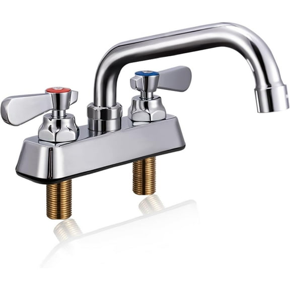 Leak-Free Commercial Kitchen Sink Faucet 4 inch Center 2 Hole, Commercial Hand Wash Sink Faucet 6" Spread Spout Deck Mount, Laundry Tub Utility Sink Bar, Brass