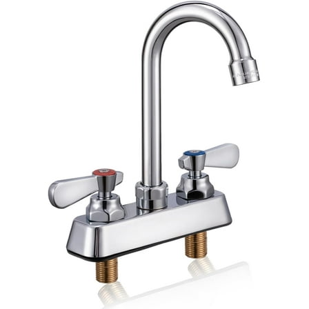 Leak-Free Commercial Sink Faucet 4 inch Center 2 Hole, Commercial Handwash Sink Faucet 3-1/2" Gooseneck Deck Mount, Laundry Tub Utility rv Bar Sink, Brass