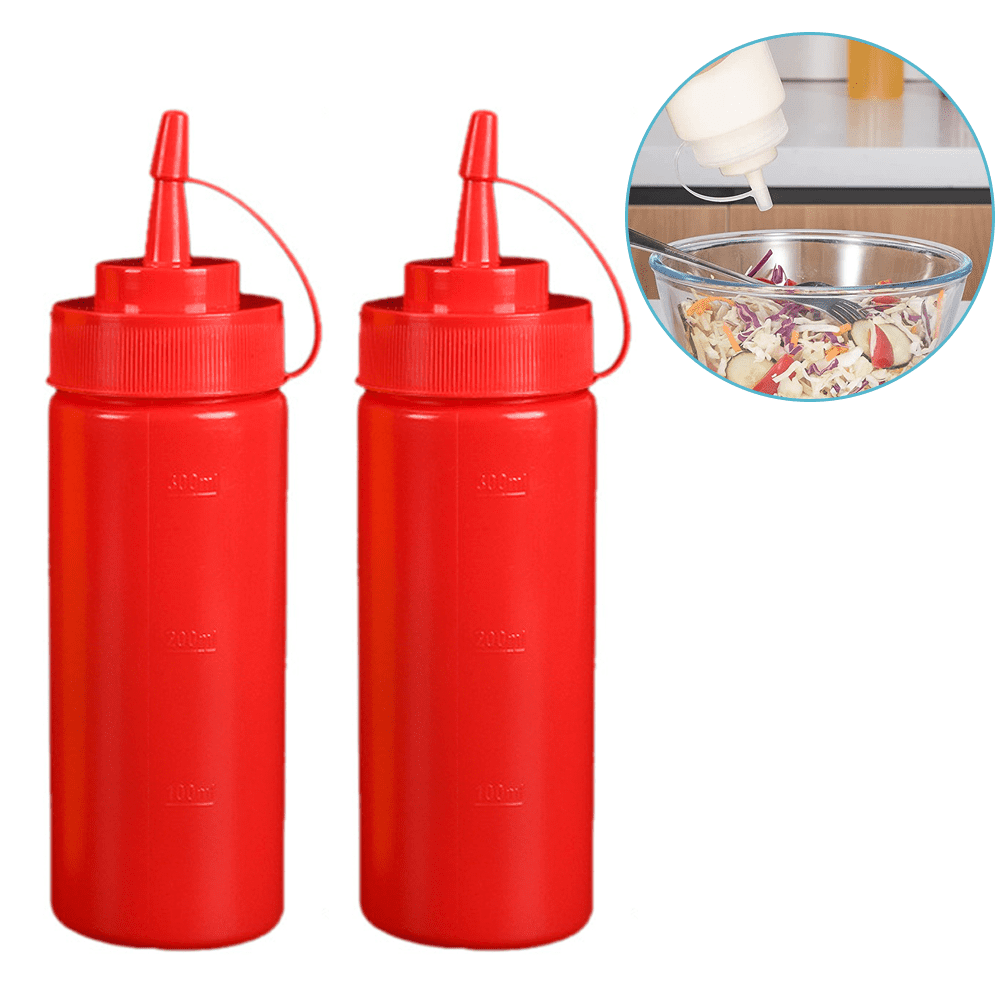 Leak-Free Set of 2 Durable Clear Food Dispenser Squeeze Squirt Bottle ...