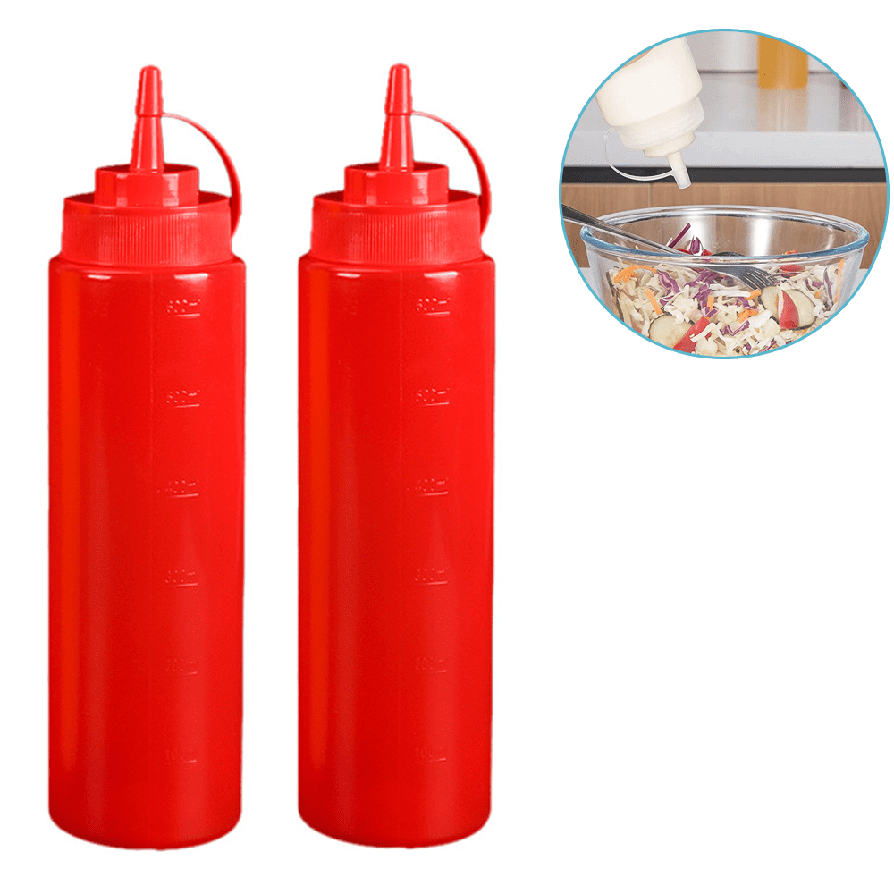 LeakFree Set of 2 Durable Clear Food Dispenser Squeeze Squirt Bottle Griddle Accessory with Cap