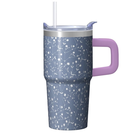 Leak-Proof 20oz Stainless Steel Travel Cup with Handle and Straw, Geometric Design Double Wall Insulated Coffee Tumbler