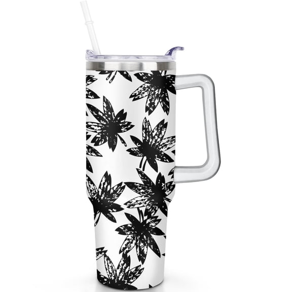 Leak Proof 40oz Cannabis Leaves Tumblers with Lids Straws Vacuum Insulated Cannabis Leaves Tumbler with Handle Flip Straw Lid Stainless Steel Travel Must Have Cup