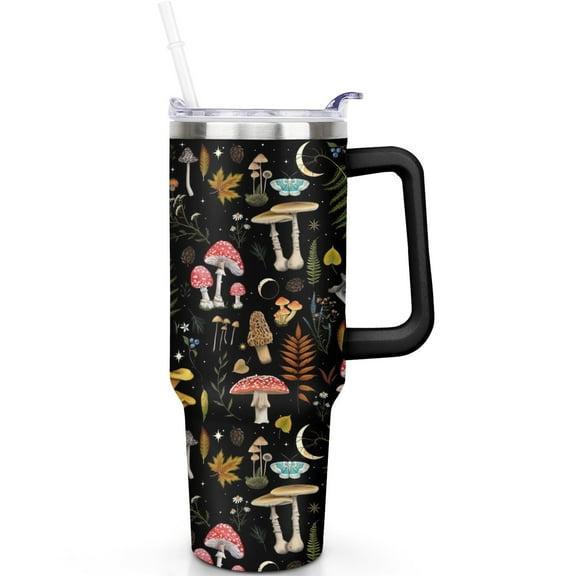 Leak Proof 40oz Mushroom Travel Mug with Handle and Straw, Stainless Steel Insulated Tumbler for Everyday Use