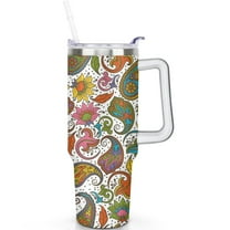 Leak Proof 40oz Paisley Tumbler for Hot Cold Preservation, Vacuum Insulated Stainless Steel Mug with Flip Straw Lid and Handle