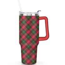 Leak Proof 40oz Plaid Travel Mug with Handle and Flip Straw Lid, Double Wall Insulated Stainless Steel Coffee Tumbler