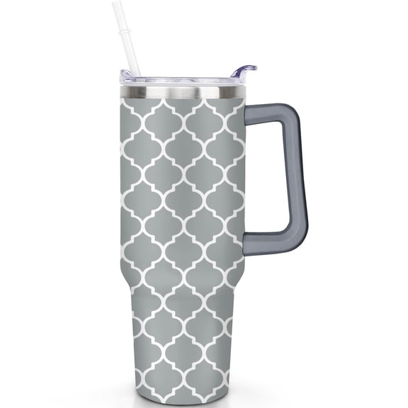 Leak Proof 40oz Plaid Travel Tumbler with Handle and Flip Straw Lid, Double Wall Insulated Stainless Steel Mug