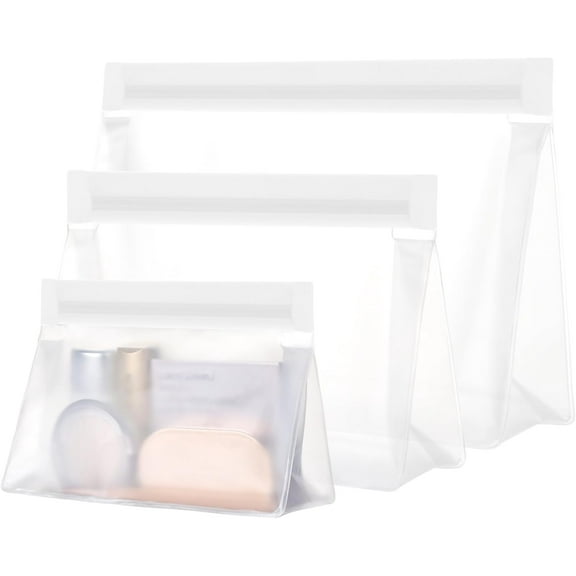 Leak Proof Clear Toiletry Bag - Sealed TSA Approved Toiletry Bag with Reinforced Seams, Reusable and Easy to Clean, Clear Travel Bags for Toiletries, Food-grade PEVA, 1L+1M+1S, White