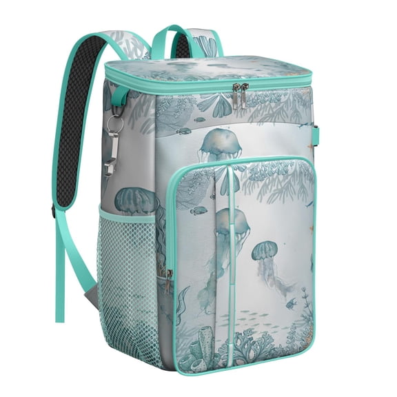 Leak-Proof Cooler Backpack for Camping & Beach - 20L Insulated Lunch Backpack with Tropical Fish Print, Lightweight & Durable for Hiking, Road Trips, Seaside Outings