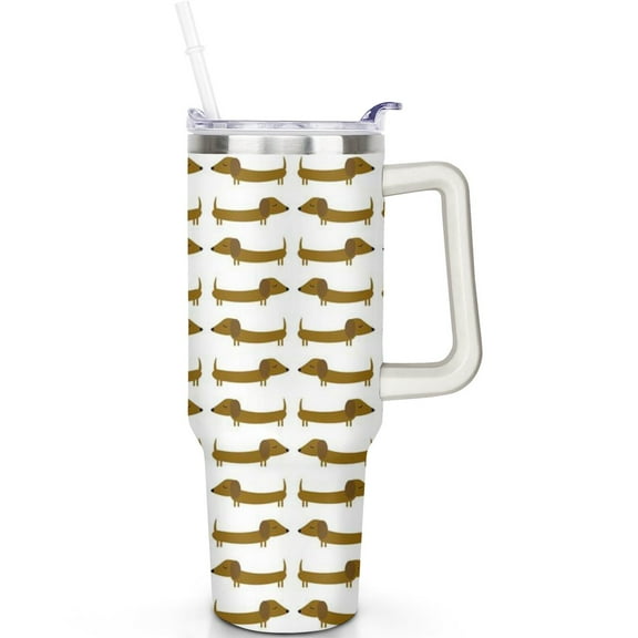 Leak Proof Dog 40oz Tumbler with Flip Lid, Straw and Handle, Insulated Stainless Steel Mug Gift for Travelers with Pets