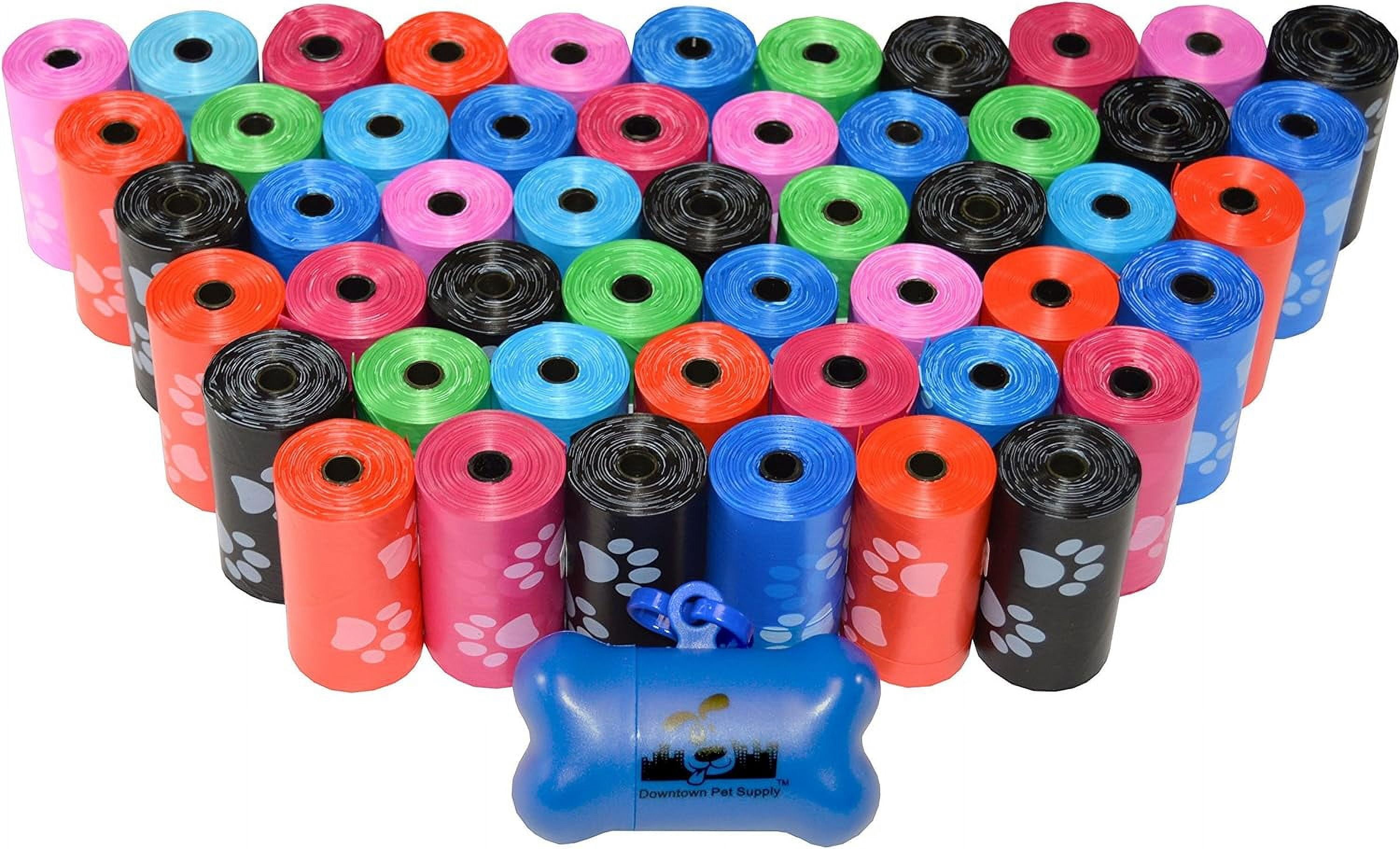 Leak-Proof Dog Waste Bags with Dispenser, 960 Count - Bone-Shaped Holder for Leash, Rainbow Paw Prints Design, 12.5" x 8.5"