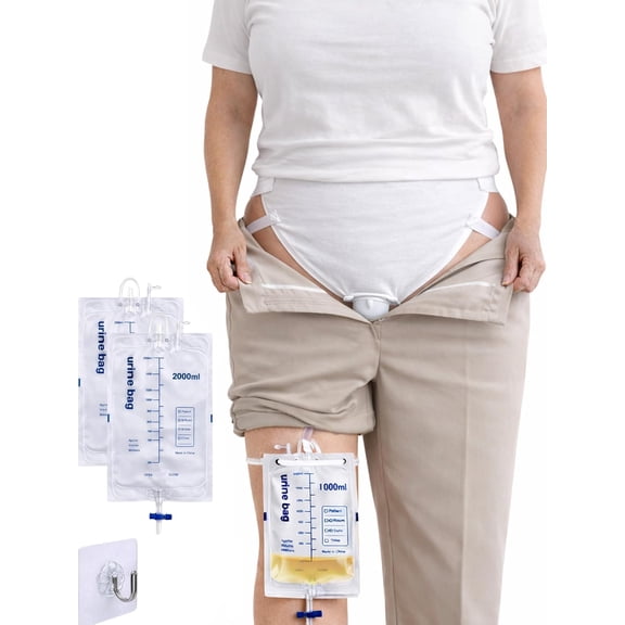 Leak-Proof Female Wearable Urinal System for Women 100-330 lbs, Medical Grade Silicone Collector with 5 ft Tube Tube, 3 Reusable Leg Bags, Discreet Incontinence Kit for Travel & Home Care, Plus Size