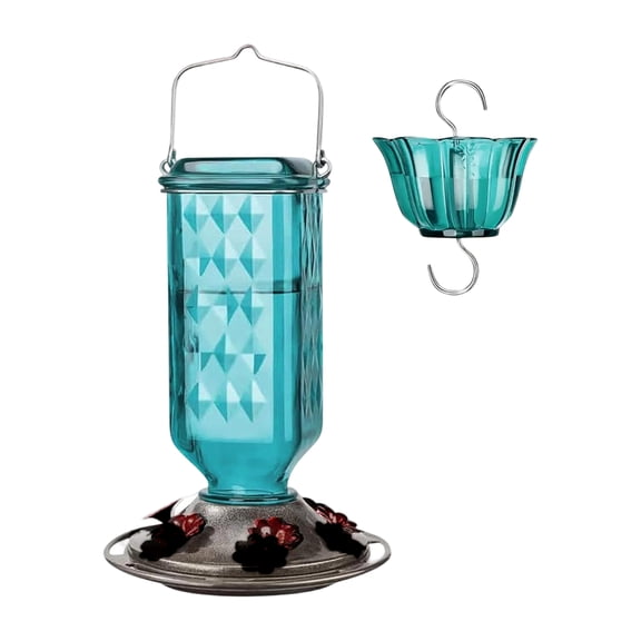 Leak-Proof Humingmingbird Feeder for Outdoors – Hanging Glass Nectarion Feeder with Bee Guards & Ant Moat, 360° Metal Perches, Weather-Resistant Bird Garden Décor (1PC)