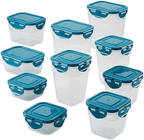 Leak-Proof Nestable Container Food Storage Bin Set, 10-Piece, Clear
