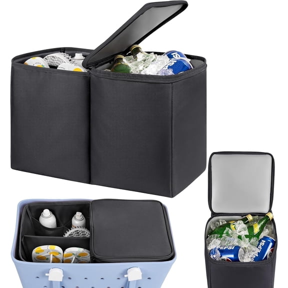 Leak-Proof Portable Cooler Organizer Insert with Divider Tray and Zipper, Extra Large Capacity, Built-In Top Tray and Cup Holder, Universal Storage Accessories for Large Beach Bags and Tote Bags