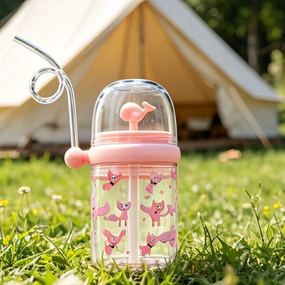 Leak Proof Reusable Water Bottle, Cute Tumbler Sippy Cup With Handle For Travel