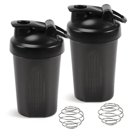 Leak-Proof Shaker Bottle with Shaker Balls - 400ml (12-OZ) ,,Pack of 2- Ideal for Workout Supplements, Protein Powder - BPA Free - Portable Fitness Bottle for Fitness Enthusiasts and Athletes - Black