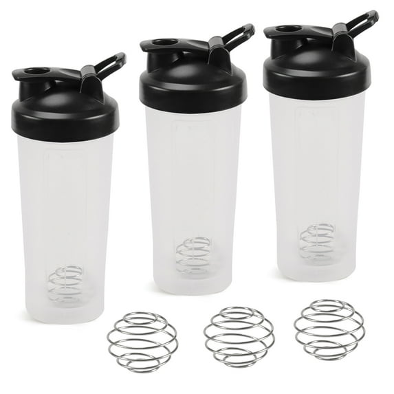 Leak-Proof Shaker Bottle with Shaker Balls - 600ml (20-OZ) ,Pack of 3- Ideal for Workout Supplements, Protein Powder - BPA Free - Portable Fitness Bottle for Fitness Enthusiasts and Athletes - White