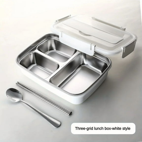 Leak-Proof Stainless Steel Lunch Box With 3/4 Compartments - Durable, Easy-Clean Bento Container For Students & Office Workers