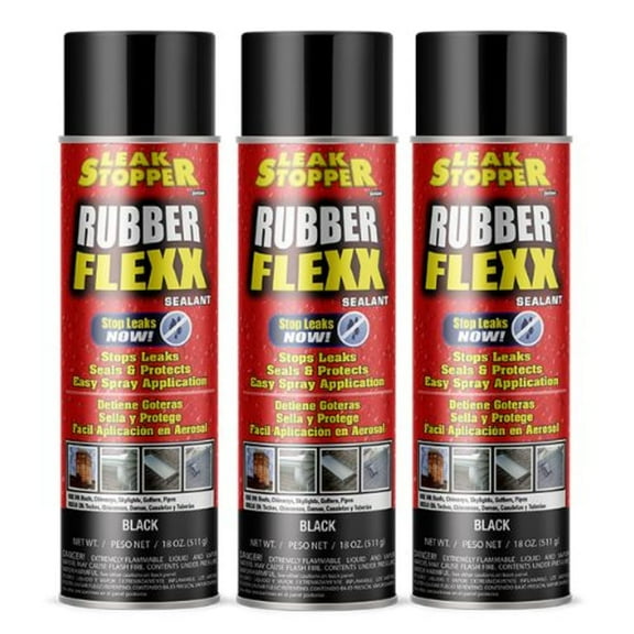 Black Jack Leak Stopper Rubber Flexx Spray - Waterproof Sealant - 3 Pack, Black, 18 Oz