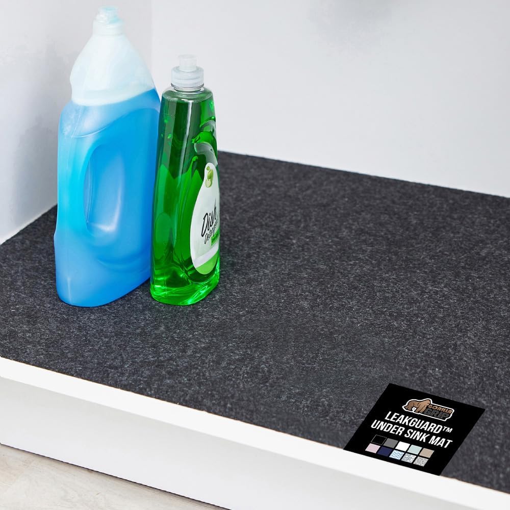 GORILLA GRIP LeakGuard Non-Adhesive Under Sink Mat for Kitchen Cabinet, Waterproof Quick Dry Shelf Liner, Durable Absorbent Felt Mats Bathroom Sinks, Cabinets, Dresser, Easy to Trim 24x30 Charcoal