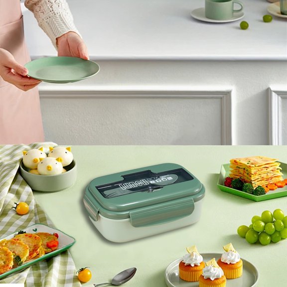 Leakproof 1100ML Bento Box Set - Food Grade Portable Lunch Container for Microwave and Dishwasher, Includes Chopsticks and Spoon Green