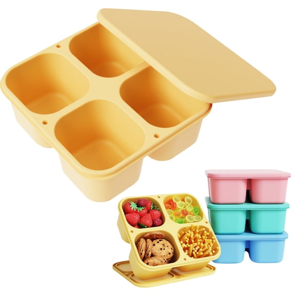 Leakproof 4 Point Silicone Lunch Box with Lid, Portable Fresh Keeping ...